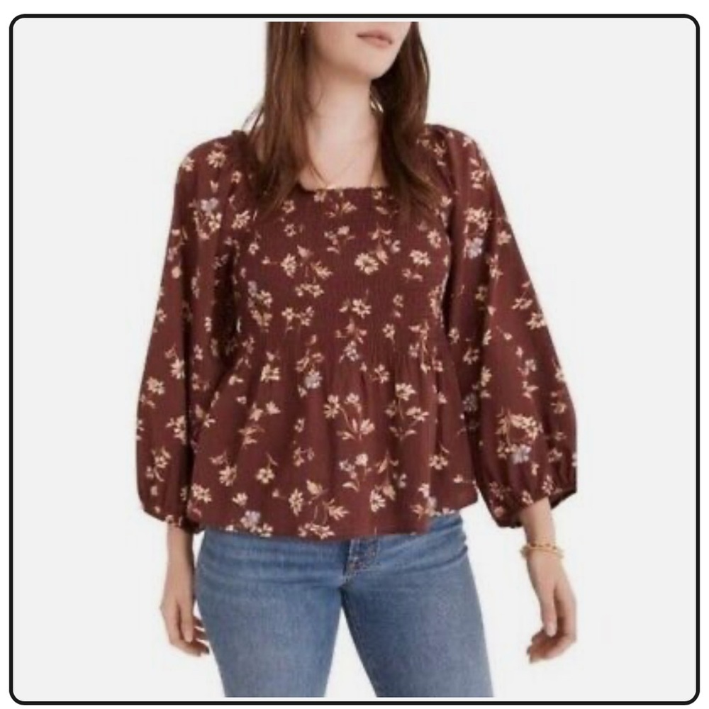 Madewell 

Lucie Smocked Floral Peplum Top